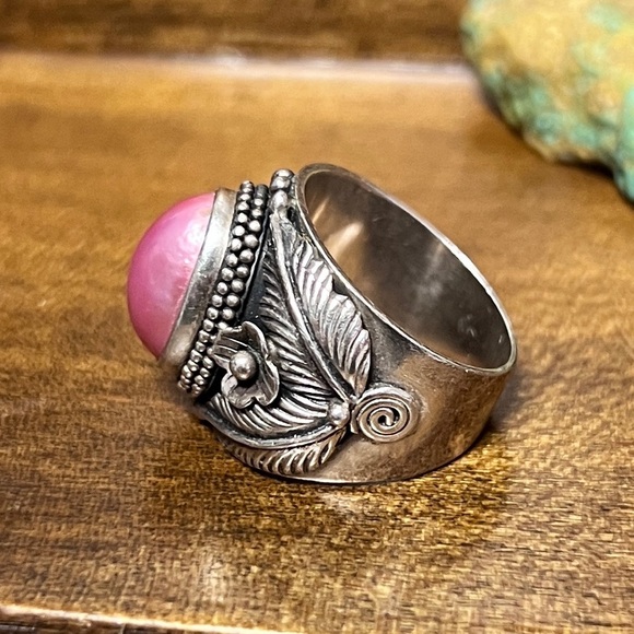 MERAN Vintage Southwestern Pink Mauve Pearl Ring Sterling Silver 925 - Picture 4 of 11